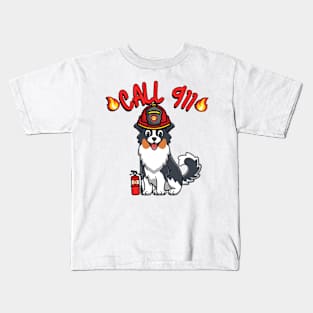 Funny Collie Dog is a firefighter Kids T-Shirt